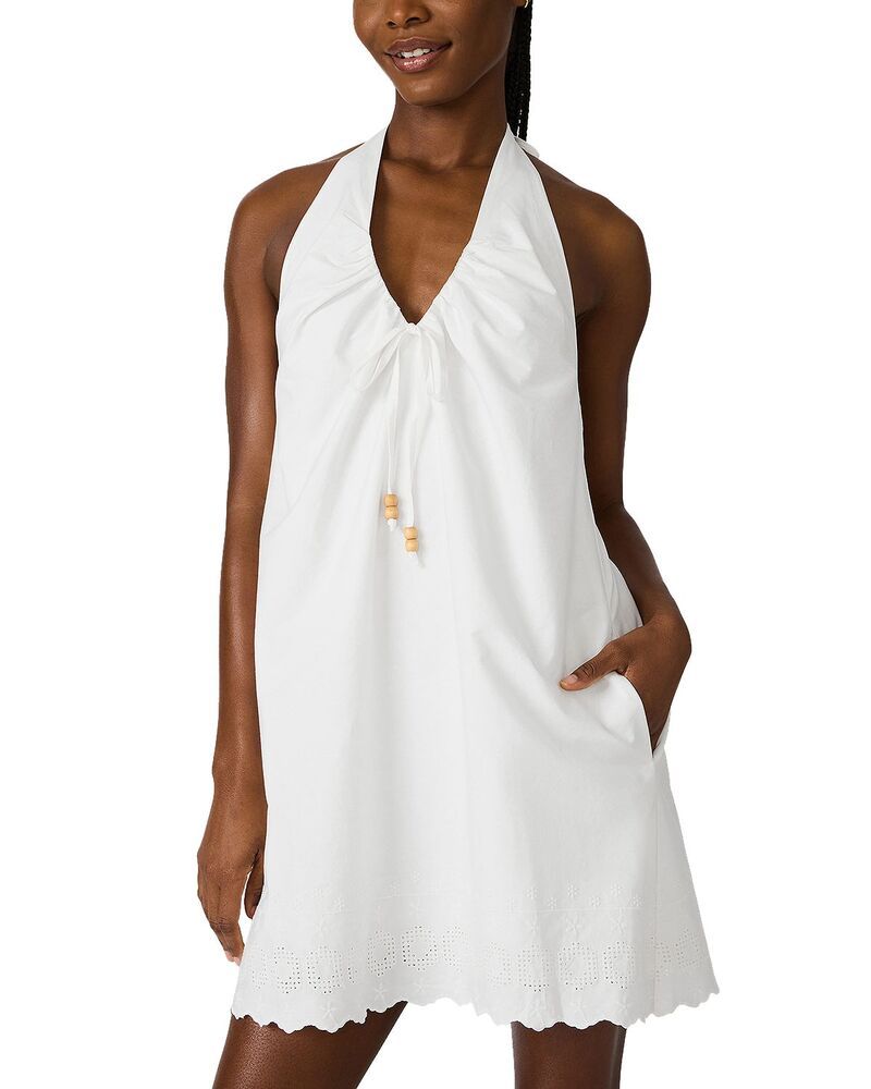 Steve Madden Long Sleeves, Three Quarter Sleeve Adana Halter Eyelet Dress White