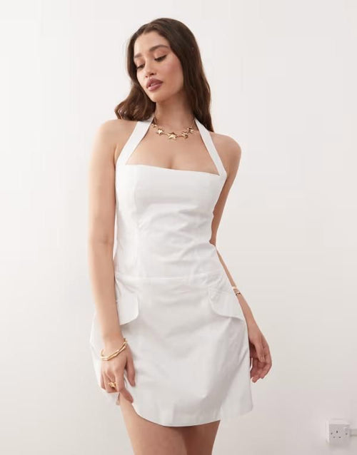 Others Amy Lynn Square Halter Neck Tailored Mini Dress White