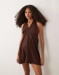 Mng Long Sleeves, Three Quarter Sleeve T Mango Teen Halterneck Mini Dress Brown