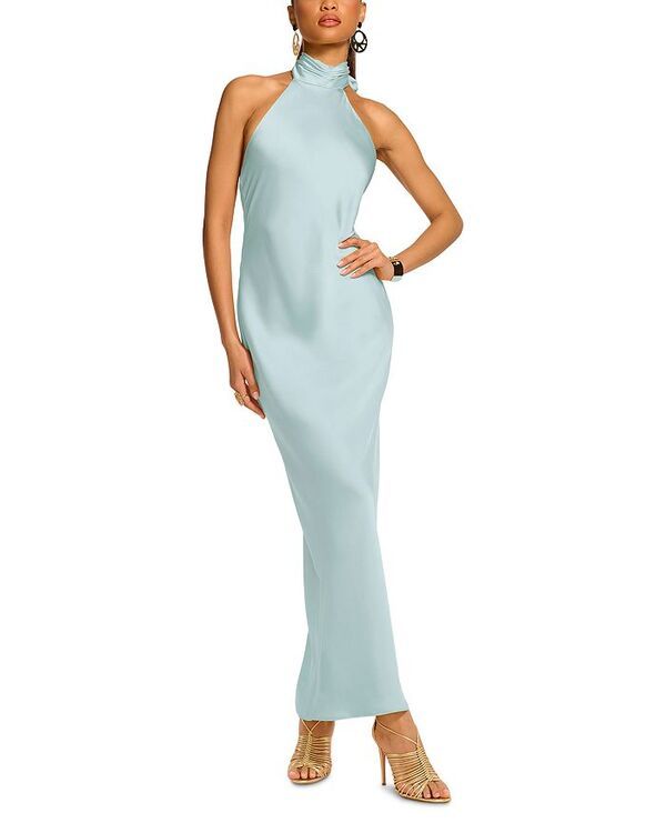 Long Sleeves, Three Quarter Sleeve Ramy Brook Tatiana Satin Halter Gown