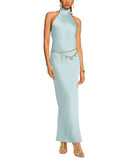 Long Sleeves, Three Quarter Sleeve Ramy Brook Tatiana Satin Halter Gown