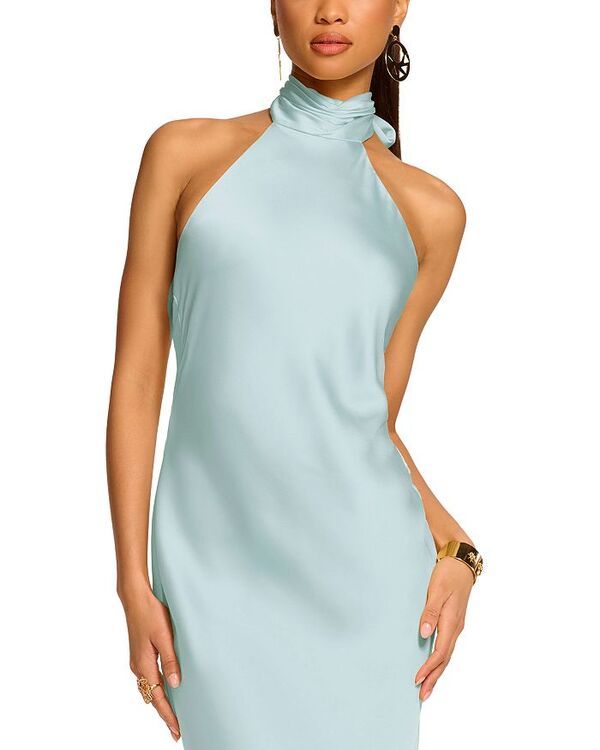 Long Sleeves, Three Quarter Sleeve Ramy Brook Tatiana Satin Halter Gown