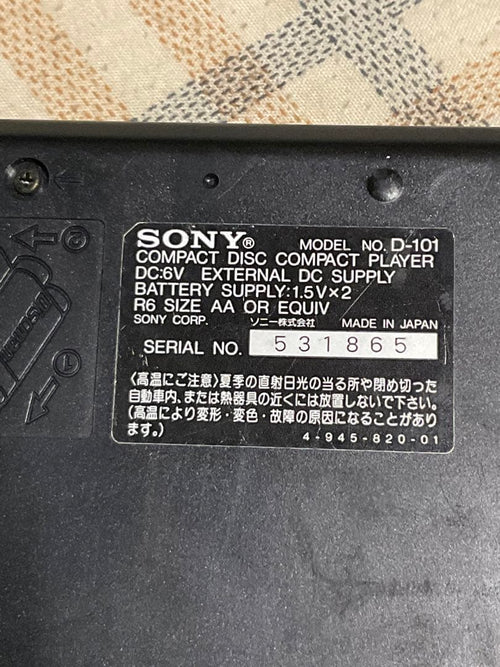 Sony Portable Cd Player Discman Model No.D-101