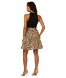 Adrianna Papell Long Sleeves, Three Quarter Sleeve Halter Party Dress Blackgold