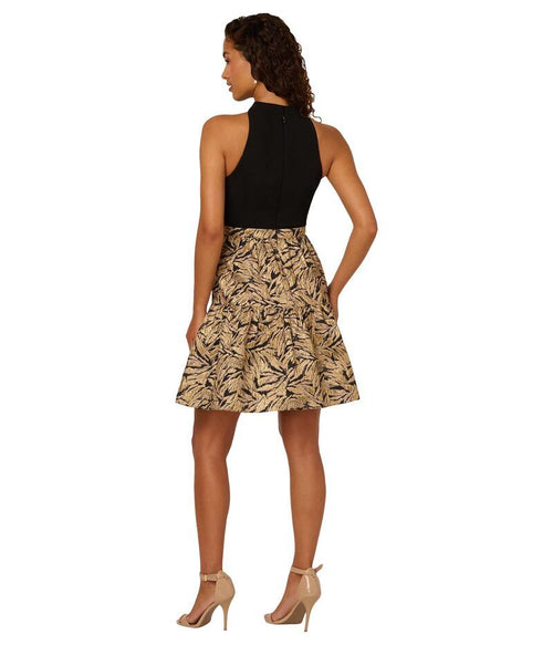 Adrianna Papell Long Sleeves, Three Quarter Sleeve Halter Party Dress Blackgold