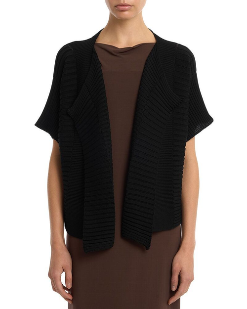 Long Sleeve Pleats Please Issey Miyake Column Knit Cardigan Black