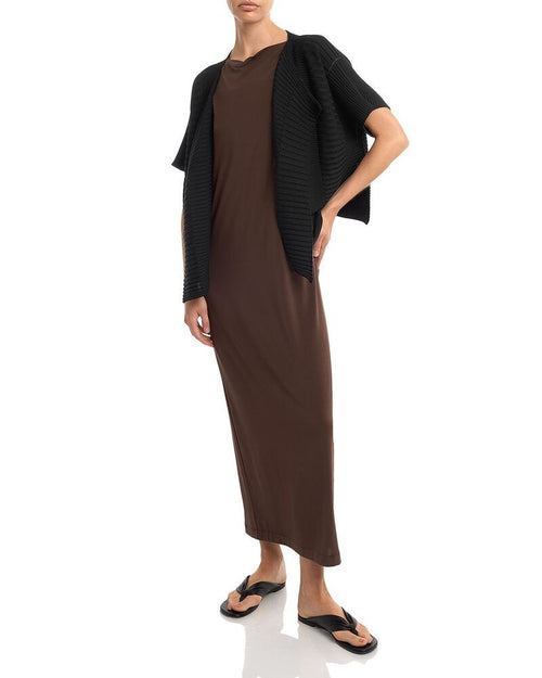 Long Sleeve Pleats Please Issey Miyake Column Knit Cardigan Black