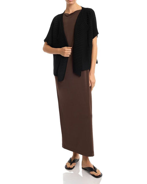 Long Sleeve Pleats Please Issey Miyake Column Knit Cardigan Black