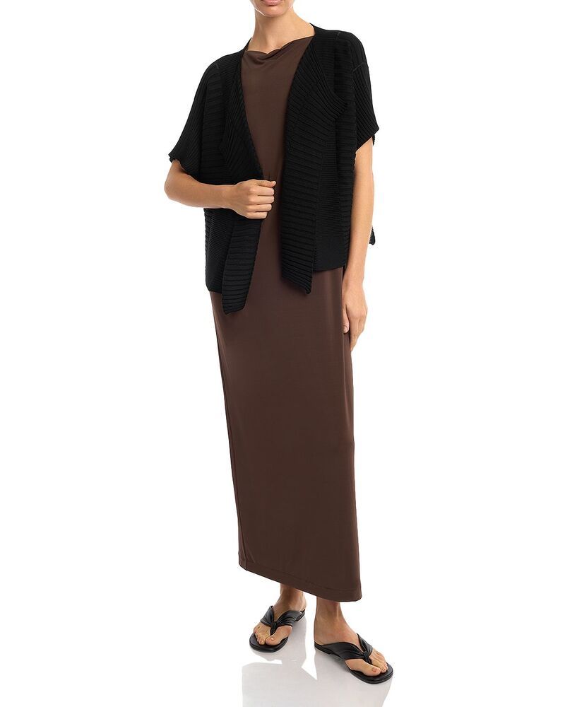 Long Sleeve Pleats Please Issey Miyake Column Knit Cardigan Black