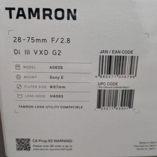 Tamron Lens (Zoom) 28-75Mm F/2.8 Di Iii Vxd G2 Sony