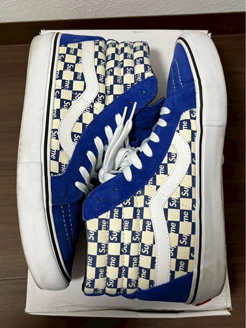 Supreme Sneakers 16Aw Vans Checker Logo Sk8-Hi Blue White