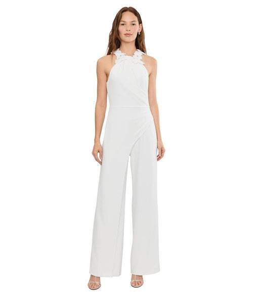 Long Sleeves, Three Quarter Sleeve Adrianna Papell Rosette Halter Jumpsuit Ivory