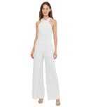 Long Sleeves, Three Quarter Sleeve Adrianna Papell Rosette Halter Jumpsuit Ivory