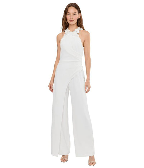 Long Sleeves, Three Quarter Sleeve Adrianna Papell Rosette Halter Jumpsuit Ivory