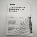 Nikon Prime Lenses Af-S Micro Nikkor F2.8G Ed