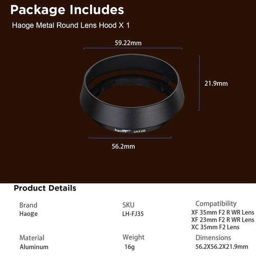 Others Haoge Lh-Fj35 For Fujifilm Fuji Fujinon Xf35Mmf2 Xf 35 Mm F 2 R Wr
