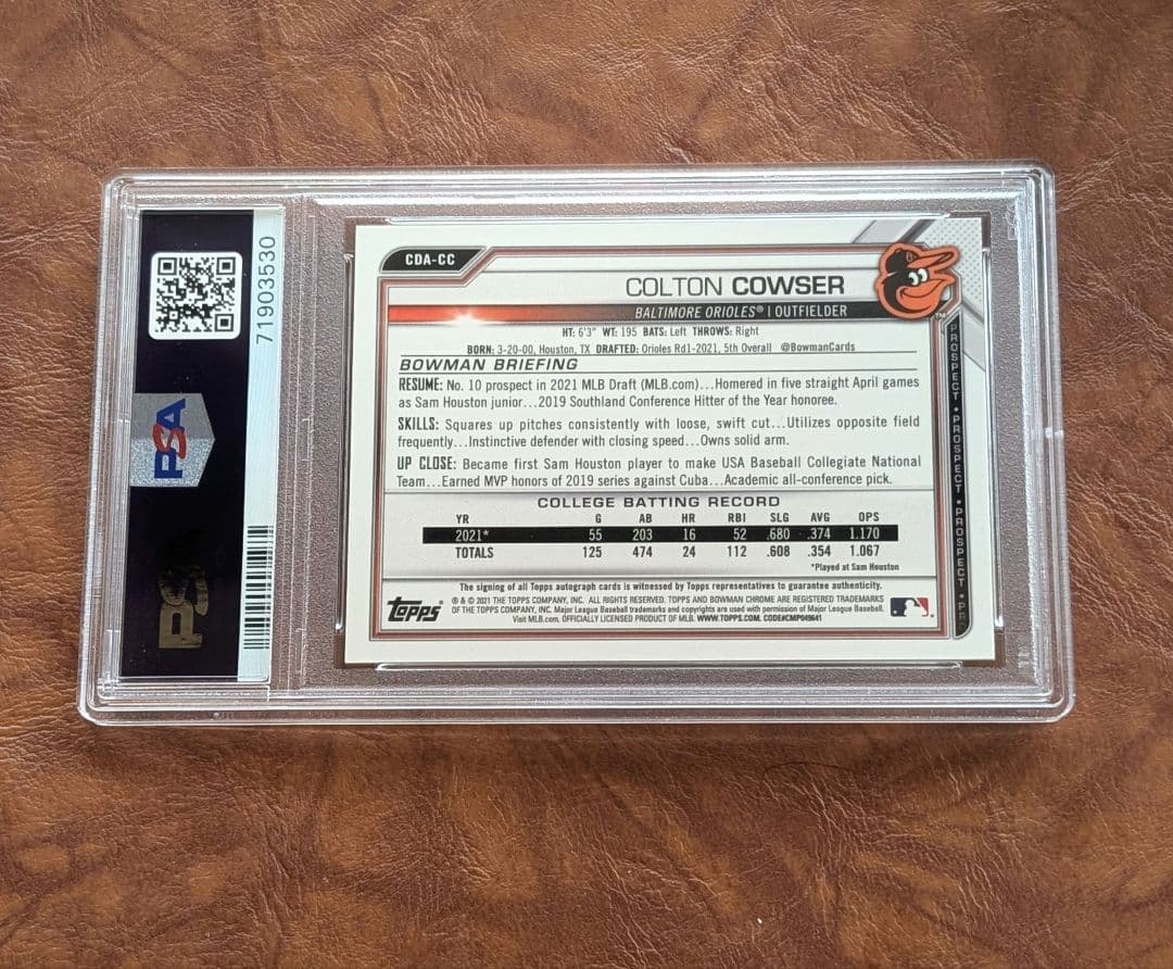Mlb Colton Cowser 1St Bowman Auto Psa 9