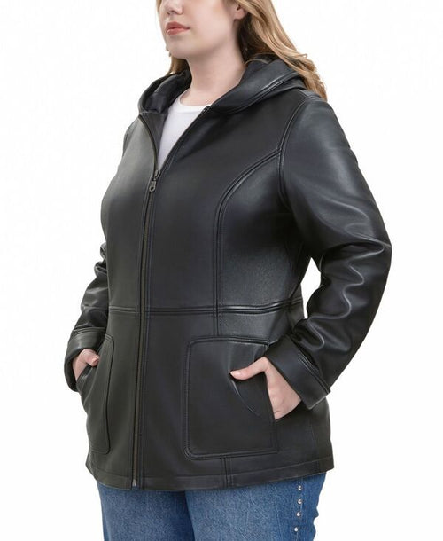 Jumper Blouson Bgsd Plusize Cara Hooded Leather Coat Black