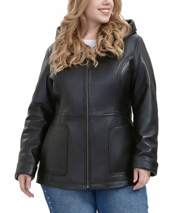 Jumper Blouson Bgsd Plusize Cara Hooded Leather Coat Black