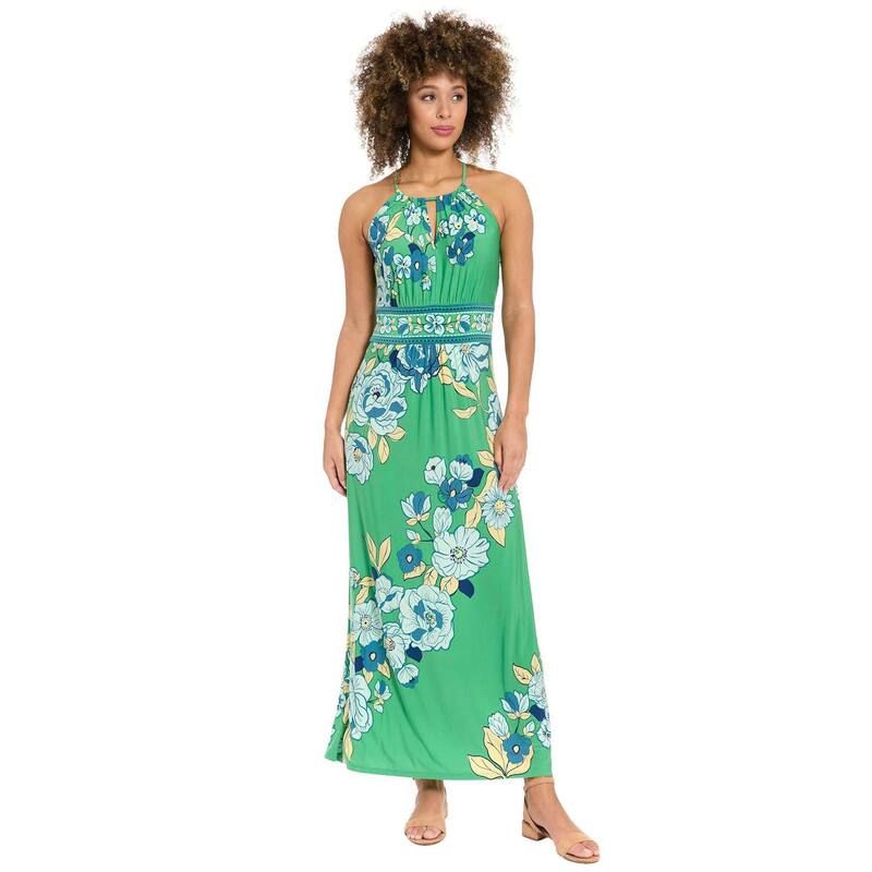 Long Sleeves, Three Quarter Sleeve Womens London Times Scroll Halter Maxi Dress