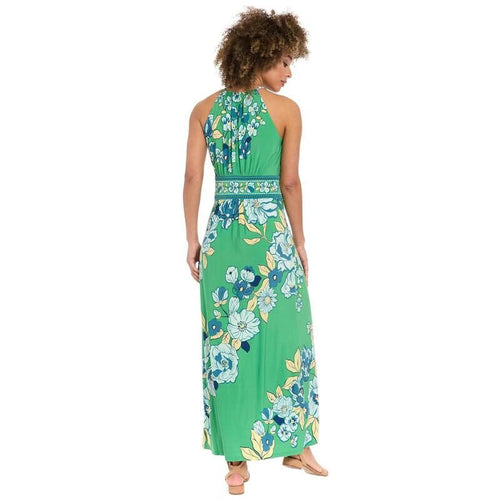 Long Sleeves, Three Quarter Sleeve Womens London Times Scroll Halter Maxi Dress