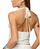 Long Sleeve Edikted Audrie Studded Cowl Neck Halter Top White
