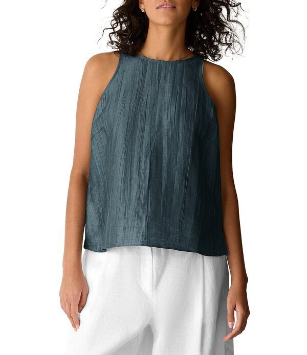 Long Sleeve Eileen Fisher Crinkled Weave Halter Neck Sleeveless Top Nile