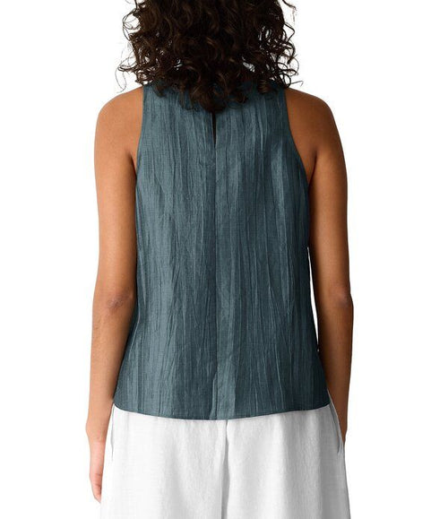 Long Sleeve Eileen Fisher Crinkled Weave Halter Neck Sleeveless Top Nile