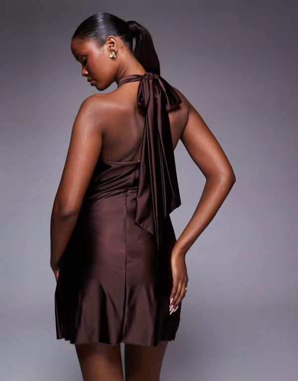 Long Sleeves, Three Quarter Sleeve Rare London Jersey Satin Scarf Detail Halter