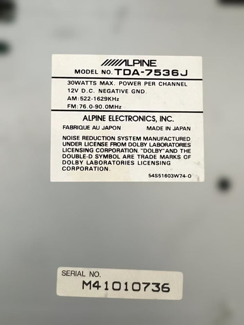 Alpine Cd, Md Cassette Decks Era-G150 Tda-7536J