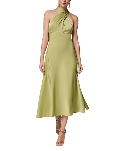 Donna Karan Long Sleeves, Three Quarter Sleeve Sleevelessatin Halter Neck Midi