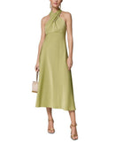 Donna Karan Long Sleeves, Three Quarter Sleeve Sleevelessatin Halter Neck Midi