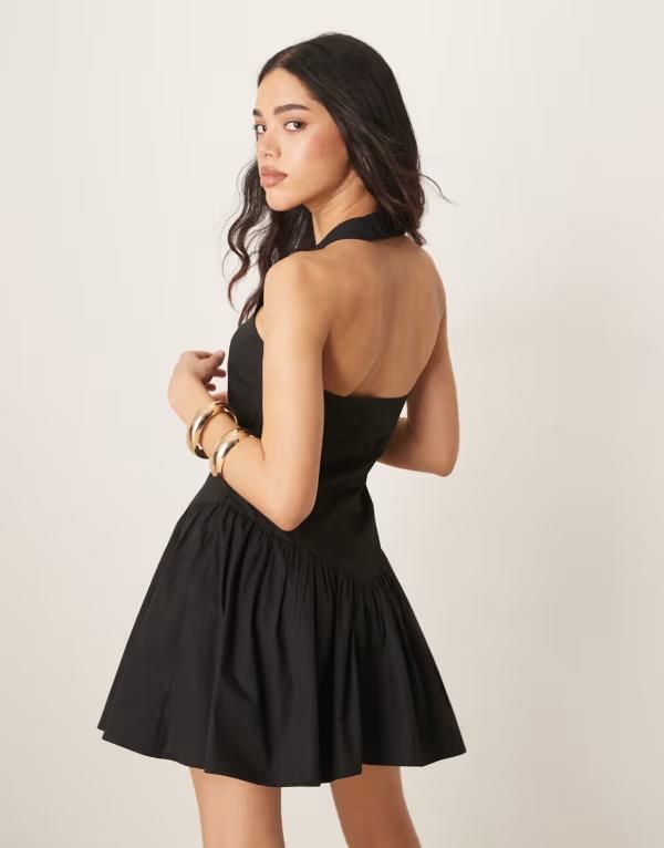 Others Asos Design Halter Mini Dress With Ruffle Hem Black
