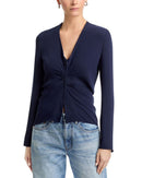 Maison Martin Margiela Long Sleeve Mm6 Zip Front Top Blue Navy