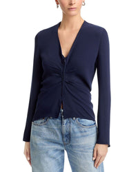 Maison Martin Margiela Long Sleeve Mm6 Zip Front Top Blue Navy