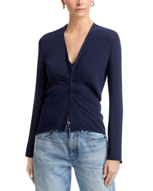 Maison Martin Margiela Long Sleeve Mm6 Zip Front Top Blue Navy