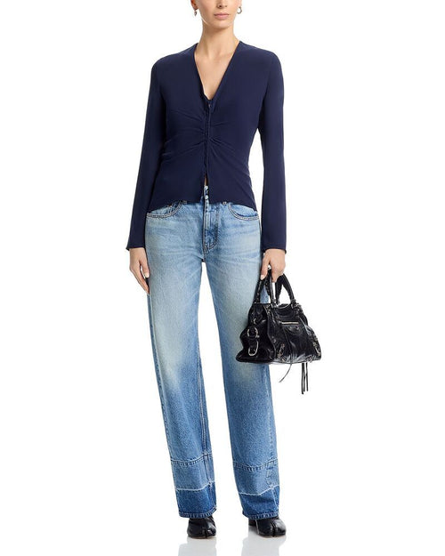 Maison Martin Margiela Long Sleeve Mm6 Zip Front Top Blue Navy