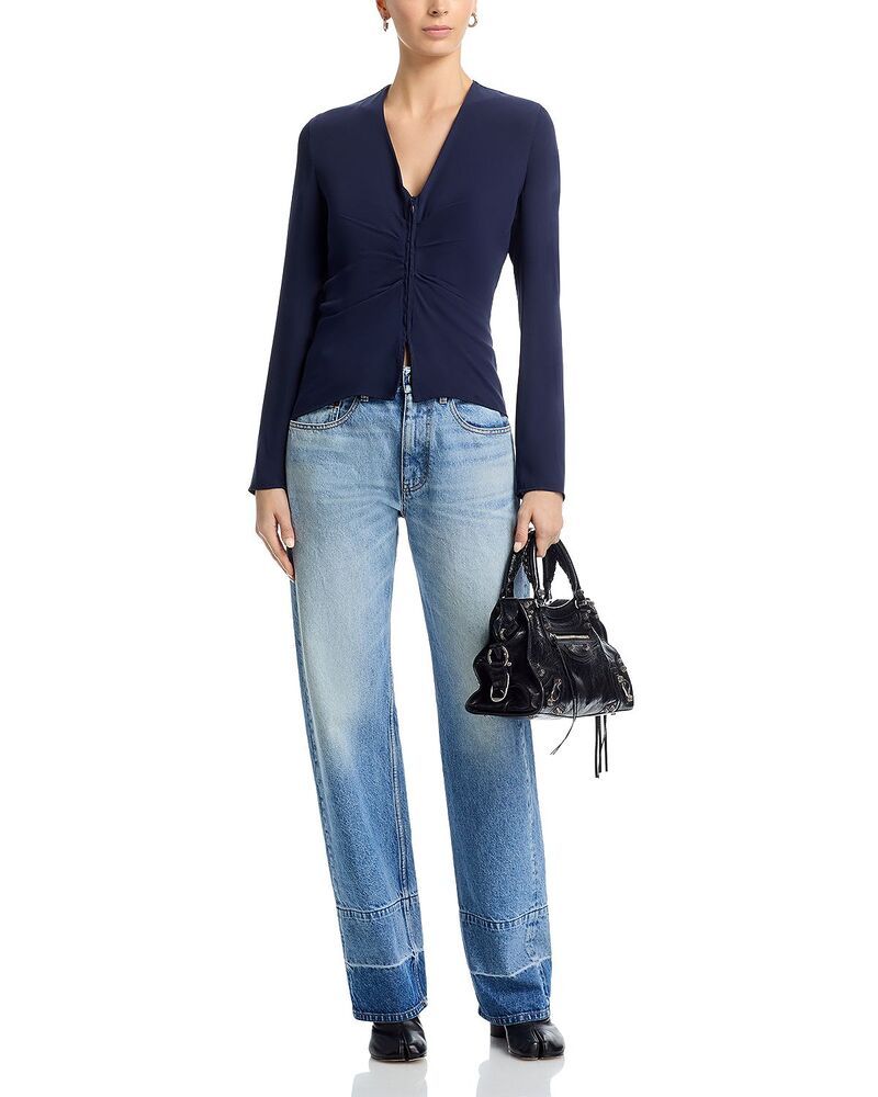 Maison Martin Margiela Long Sleeve Mm6 Zip Front Top Blue Navy