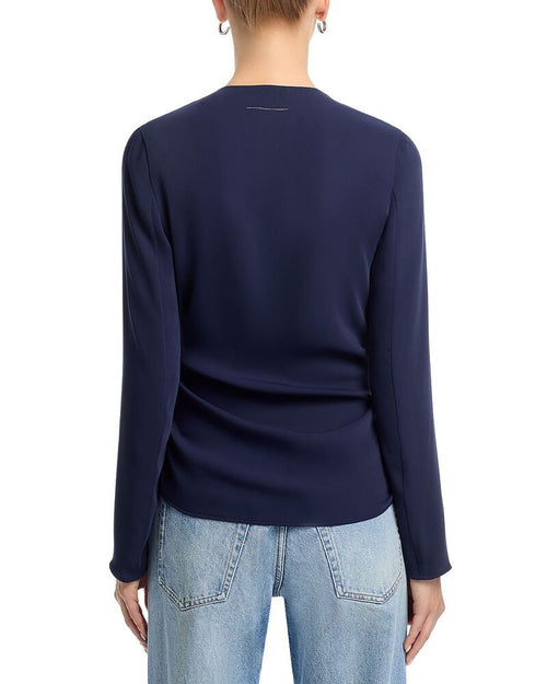 Maison Martin Margiela Long Sleeve Mm6 Zip Front Top Blue Navy