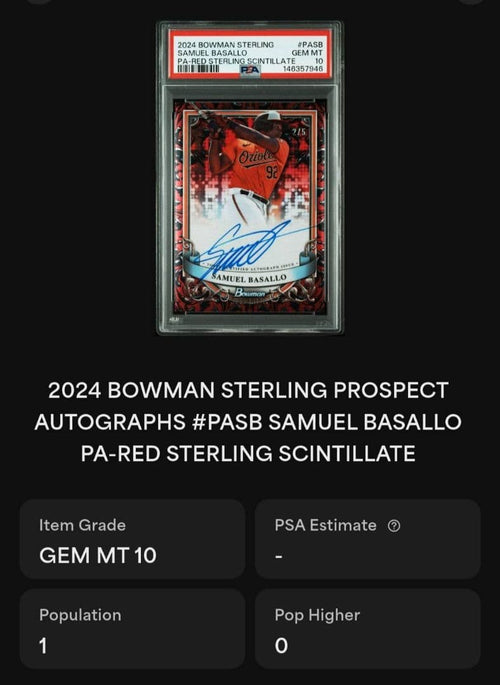 Mlb Psa10 Basallo Auto /5 Ssp Pop1