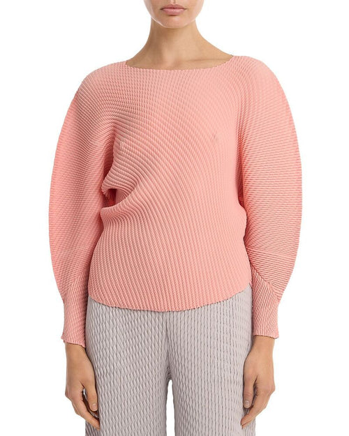Long Sleeve Pleats Please Issey Miyake Misty Pleatedolman Top Flamingo Pink