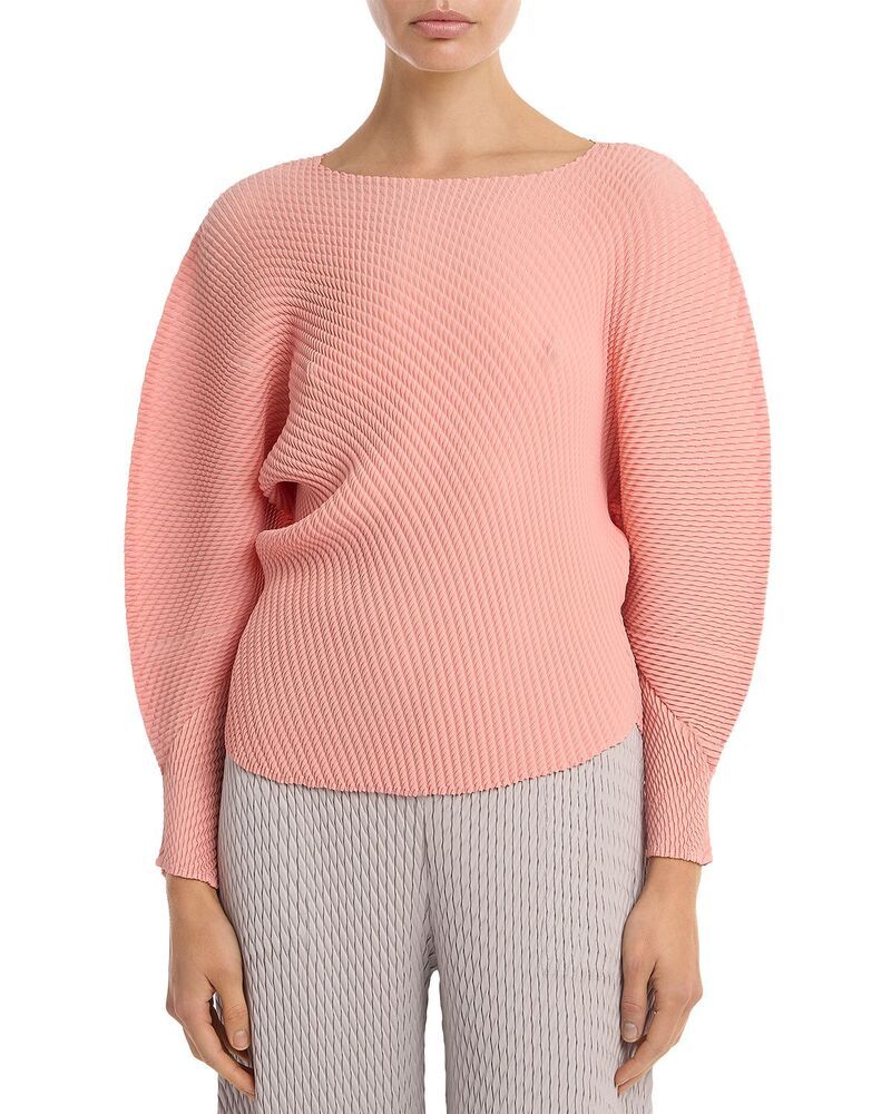 Long Sleeve Pleats Please Issey Miyake Misty Pleatedolman Top Flamingo Pink