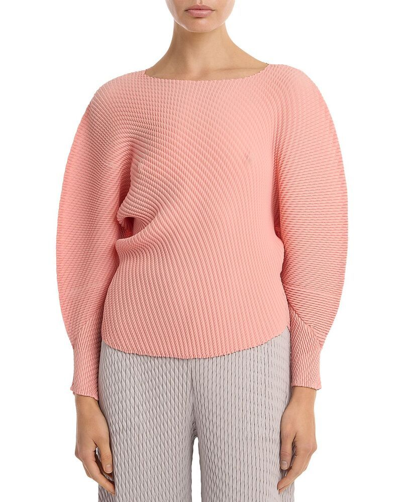 Long Sleeve Pleats Please Issey Miyake Misty Pleatedolman Top Flamingo Pink