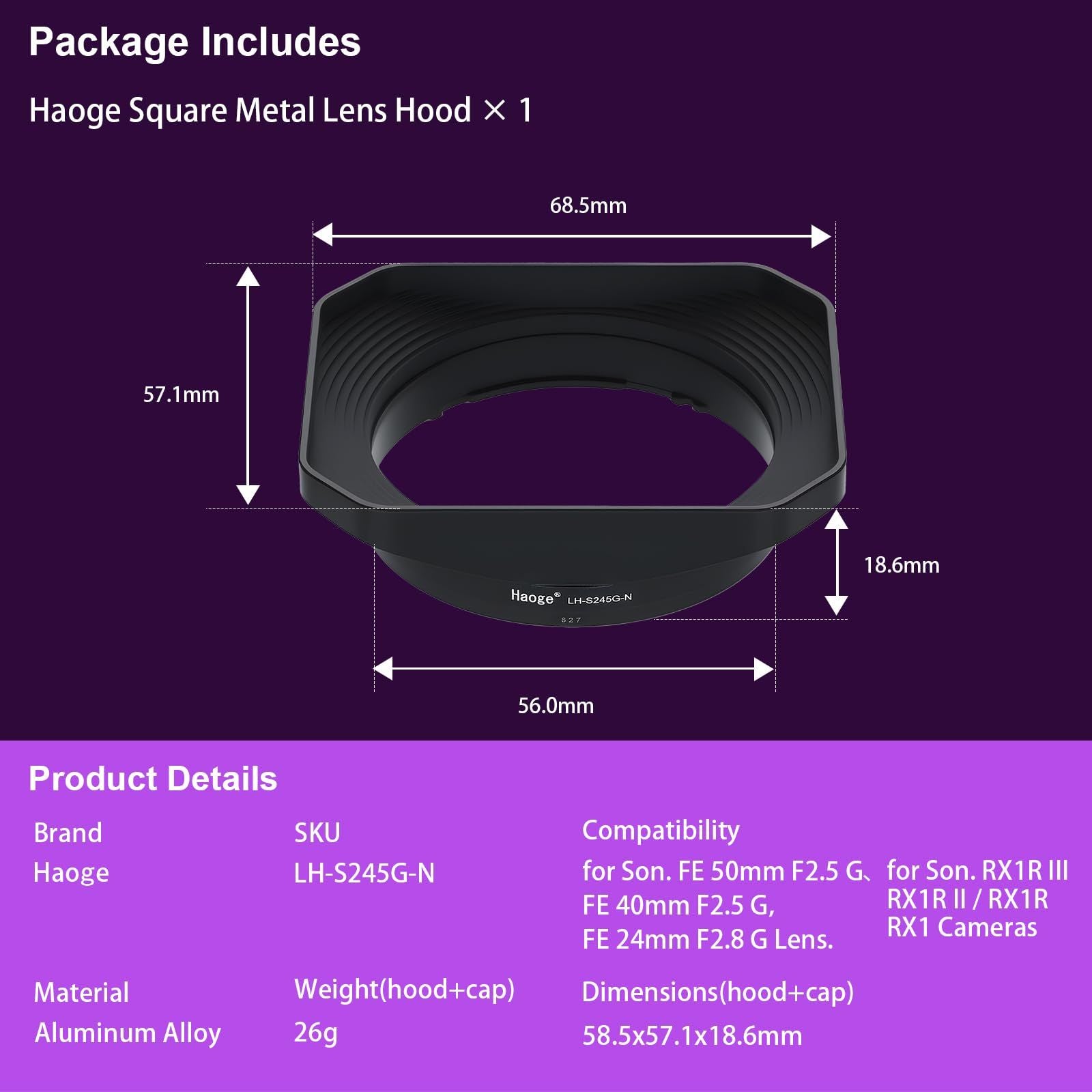 Others Haoge Sony Fe F2.5 G F2.8 A7Cii A7Cr A7R4 Lh-S245G-N