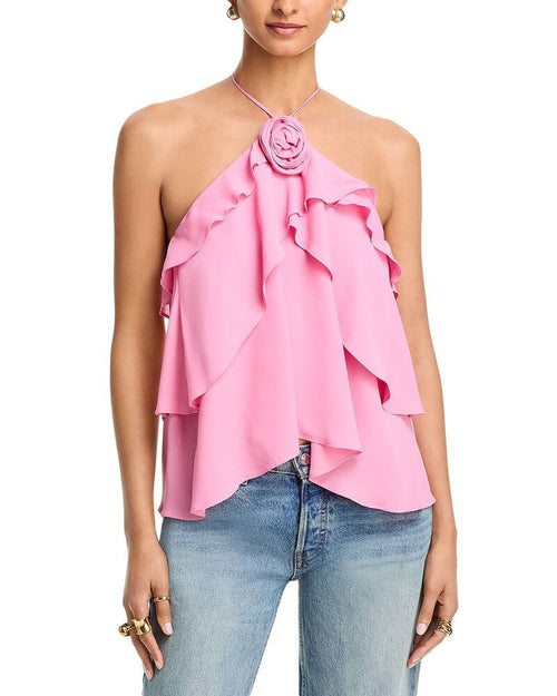Long Sleeve Generation Love Carrie Halter Blouse Pink Sorbet