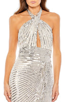Long Sleeves, Three Quarter Sleeve Mac Duggal Embellished Keyhole Halter Strap