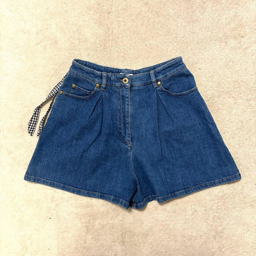 Miu Shorts Gingham Ribbon Denim 38