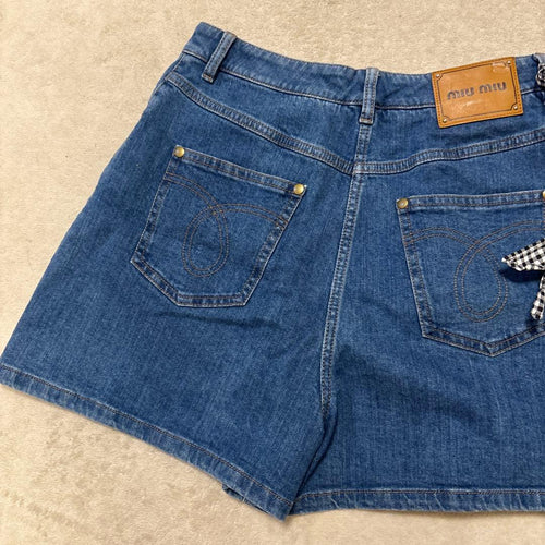 Miu Shorts Gingham Ribbon Denim 38