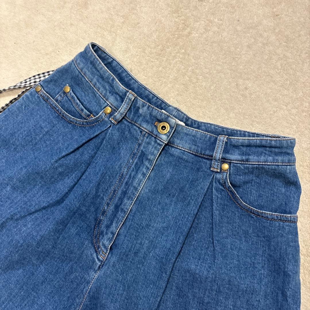 Miu Shorts Gingham Ribbon Denim 38