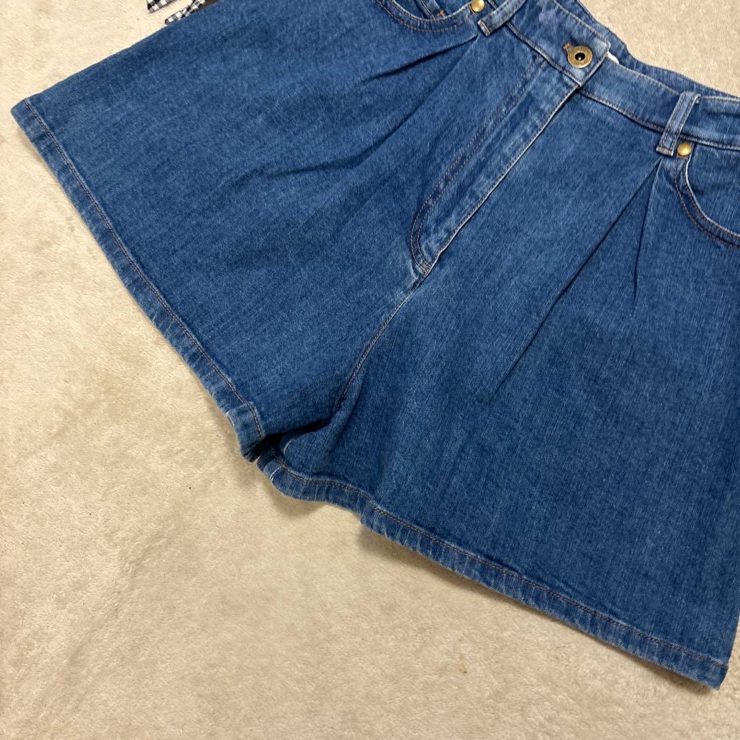 Miu Shorts Gingham Ribbon Denim 38